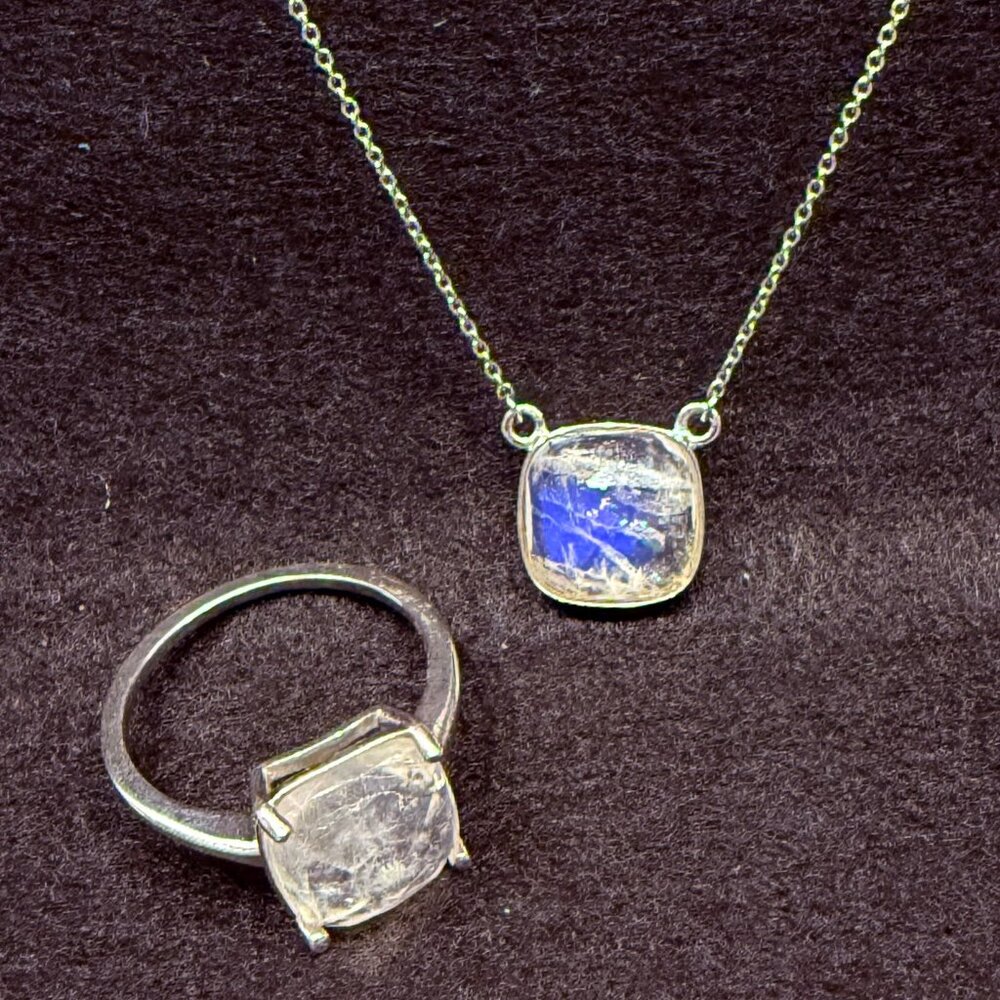 Moonstone Ring and Bezel diamond Necklace Set w/ receipt